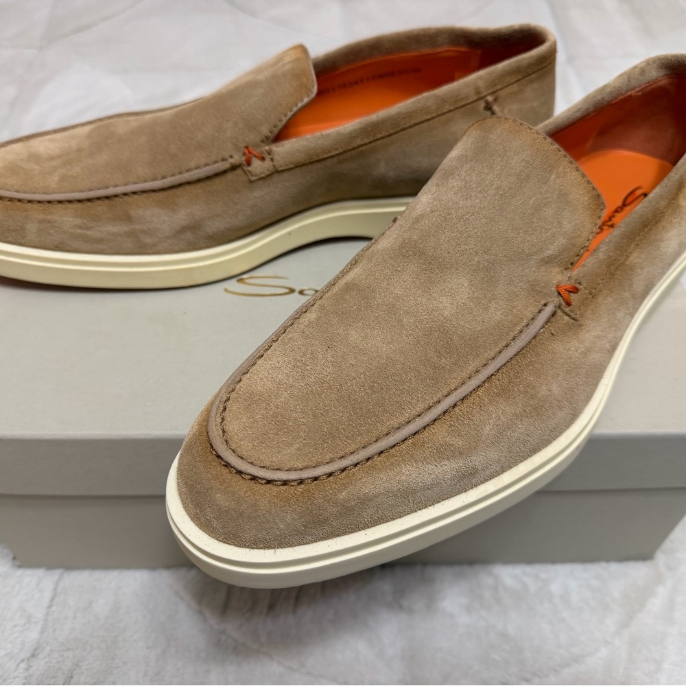 NEW! $850 Santoni Botanist LP Summer Walk Tan Suede Slip-On Loafers Shoes 11